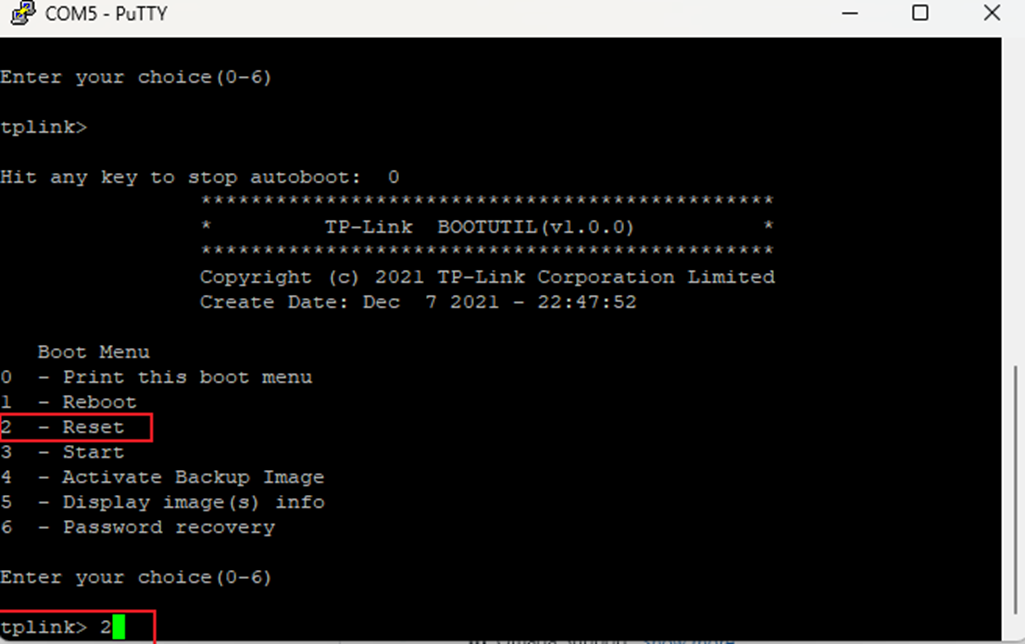 Enter the BootUtil and factory reset the switch.