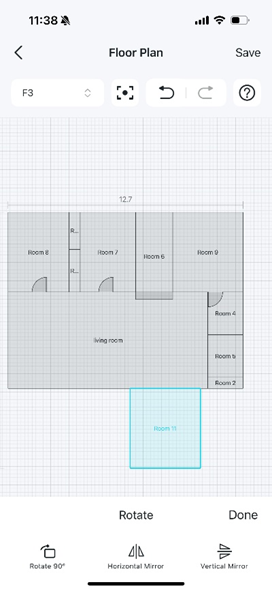 A floor plan editing page displays various rotation options, including "Rotate," "Horizontal Mirror," and "Vertical Mirror."