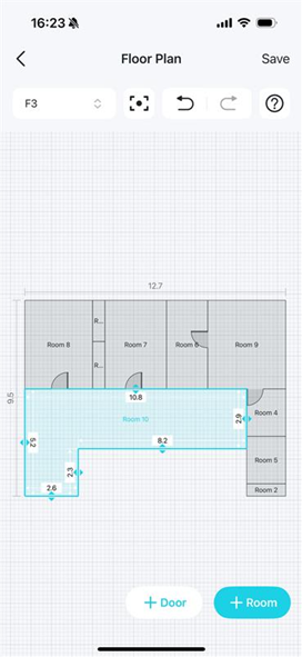 A floor plan editing page to customize the separated walls for the selected room.