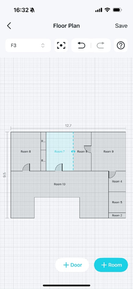 A floor plan editing page displaying Room 7 and Room 6 has already merged.