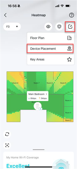 Locate the Edit icon and the Device Placement option on the heatmap.
