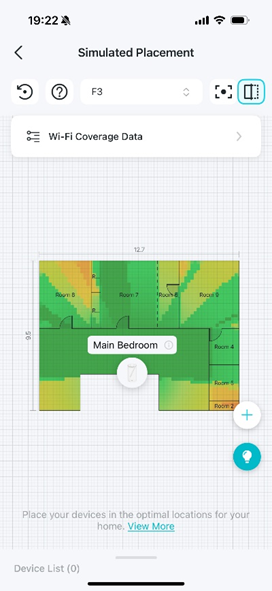 The Simulated Placement page displays the actual Wi-Fi coverage of the network.