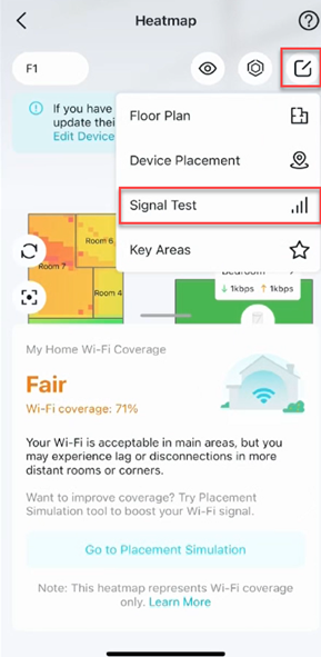 Locate the Edit icon and the Signal Test option on the heatmap page.