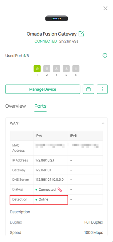 Show the interface to check the WAN status.