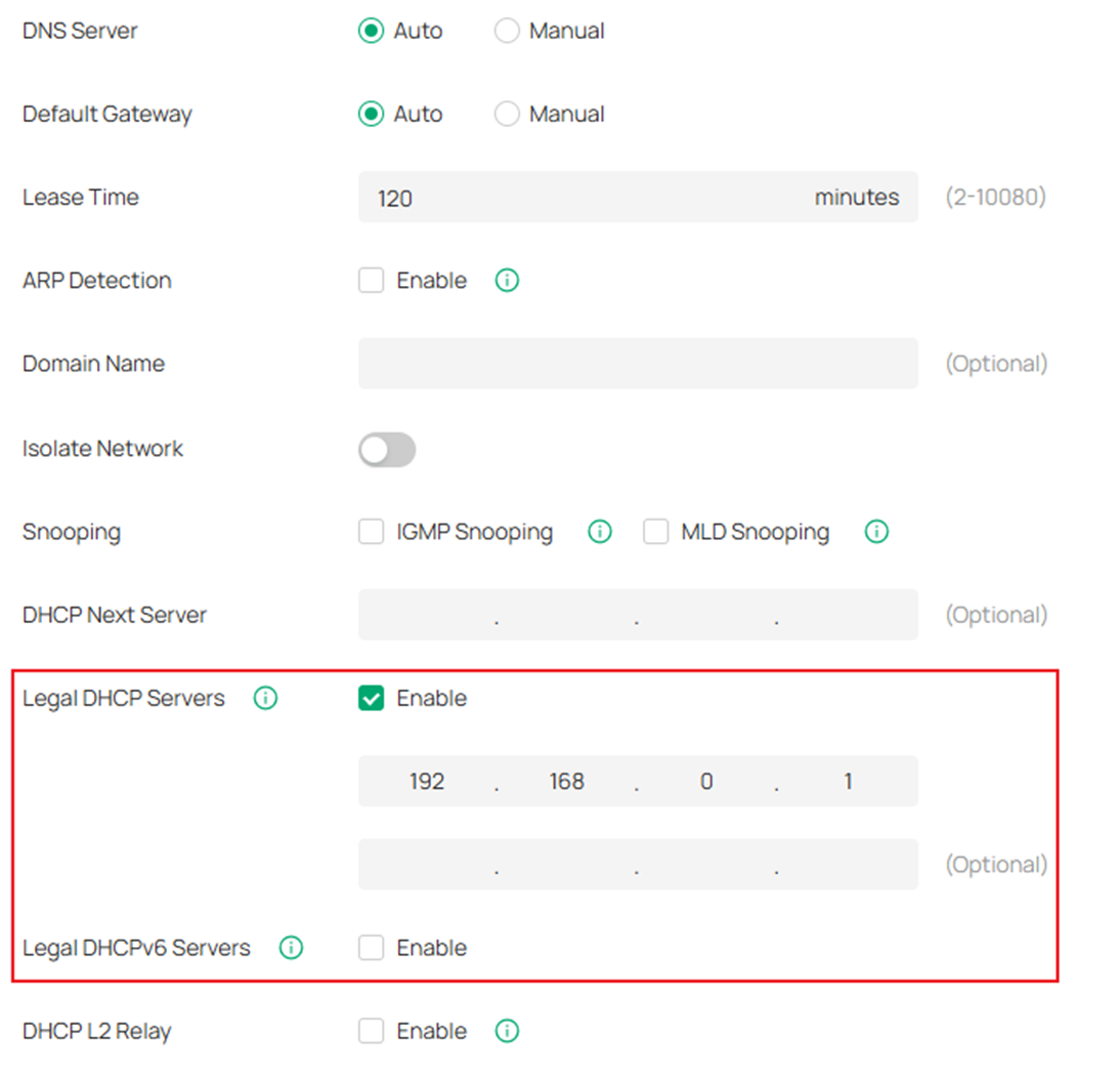 Show the interface to configure legal DHCP Servers.