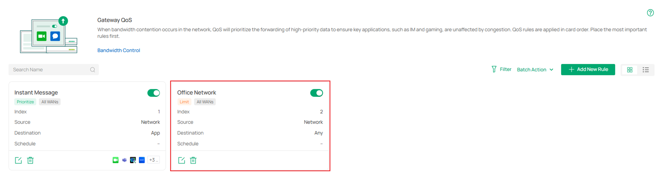 Show the way to check the bandwidth control of specific traffic.
