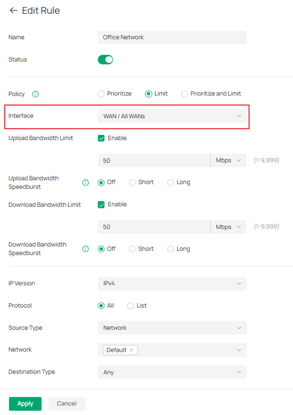 Show an example of configuring the interface.
