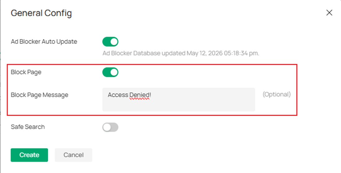 Show an example of configuring a Block Page.
