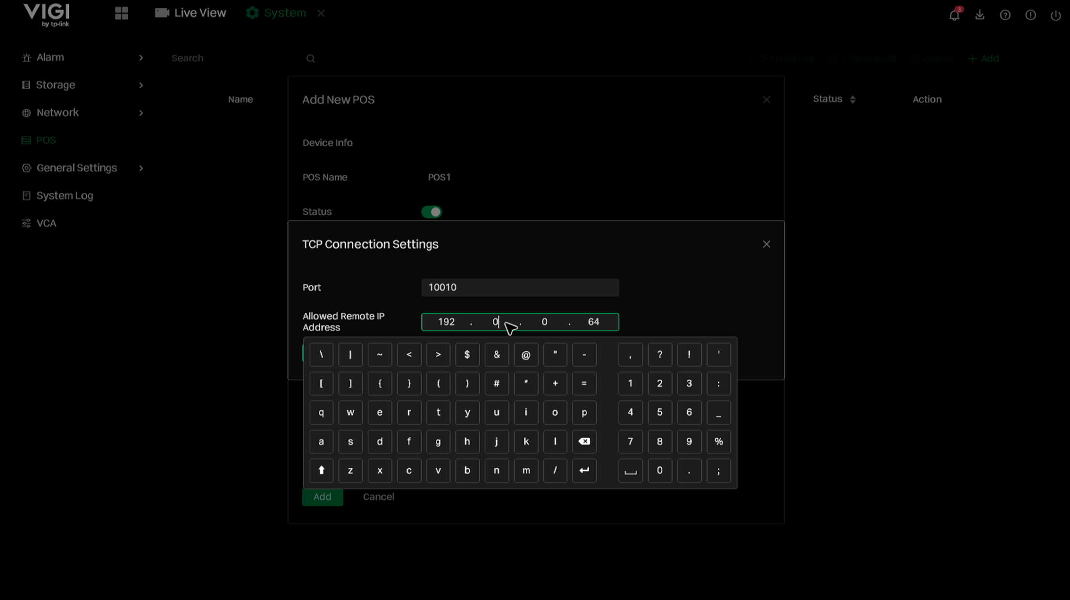 Show TCP Connection Settings.