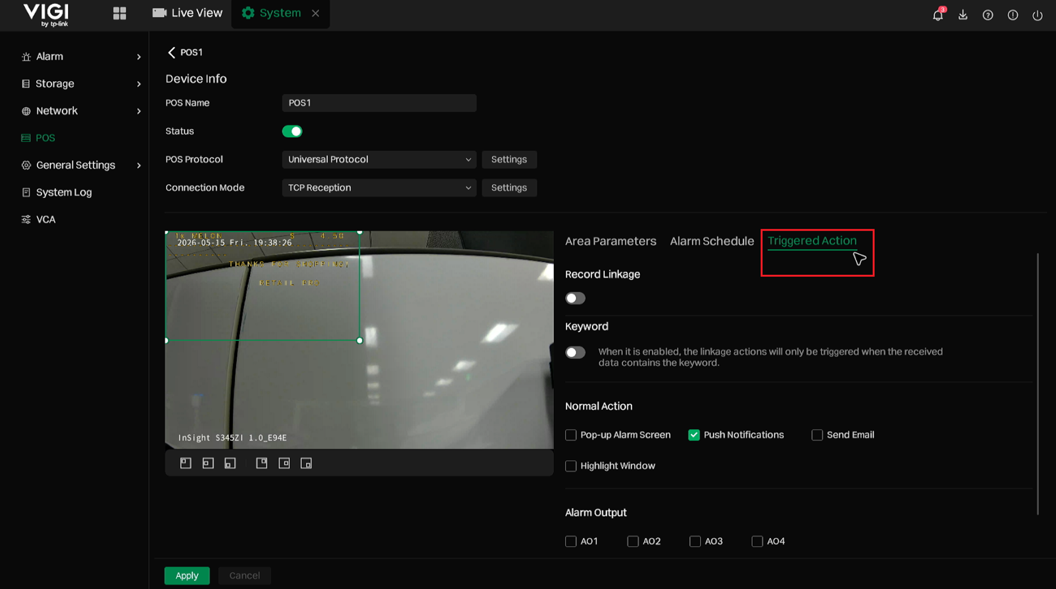Show how to configure Triggered Action.