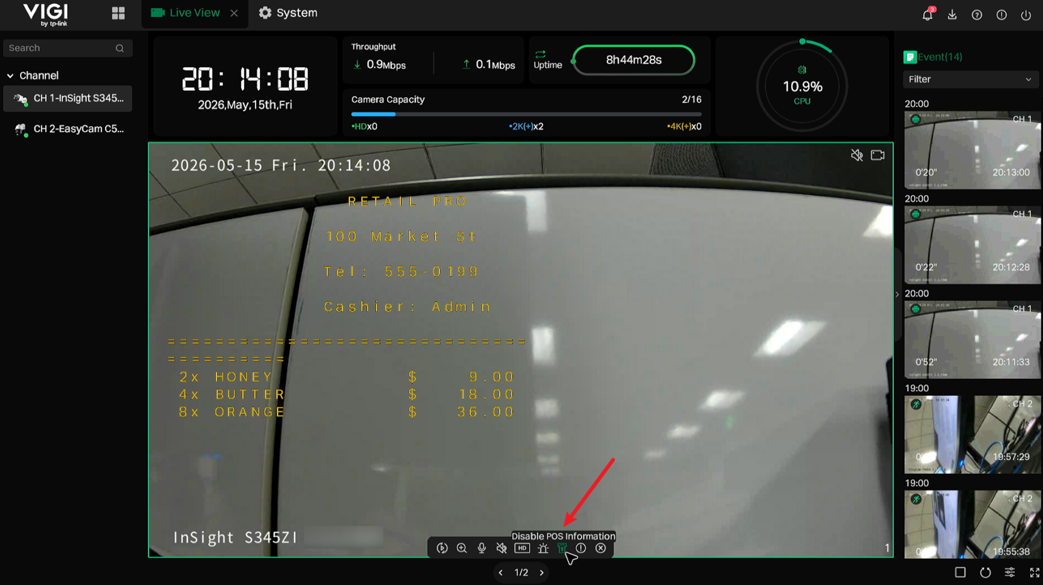 Show the button of viewing POS information under live view.
