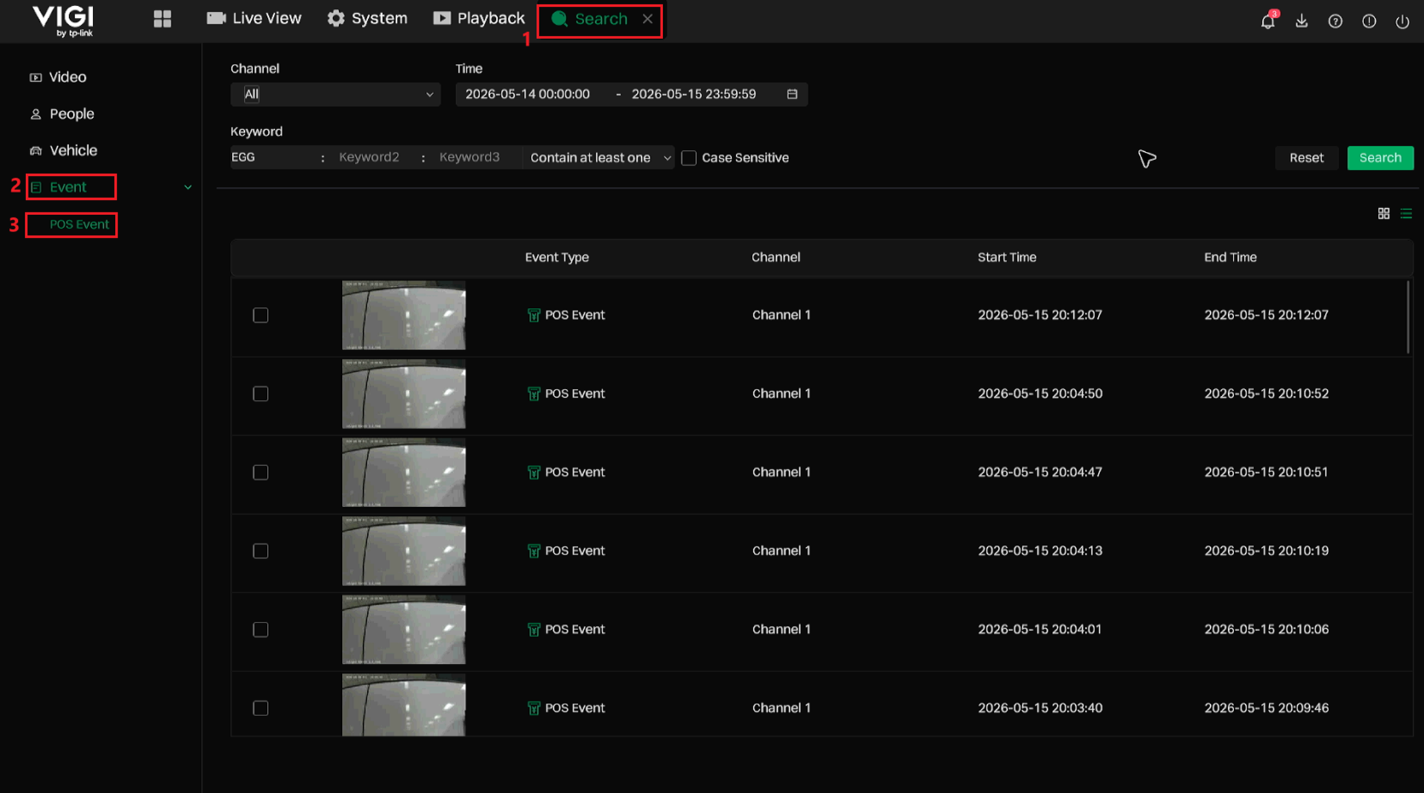 Path of how to search POS event.