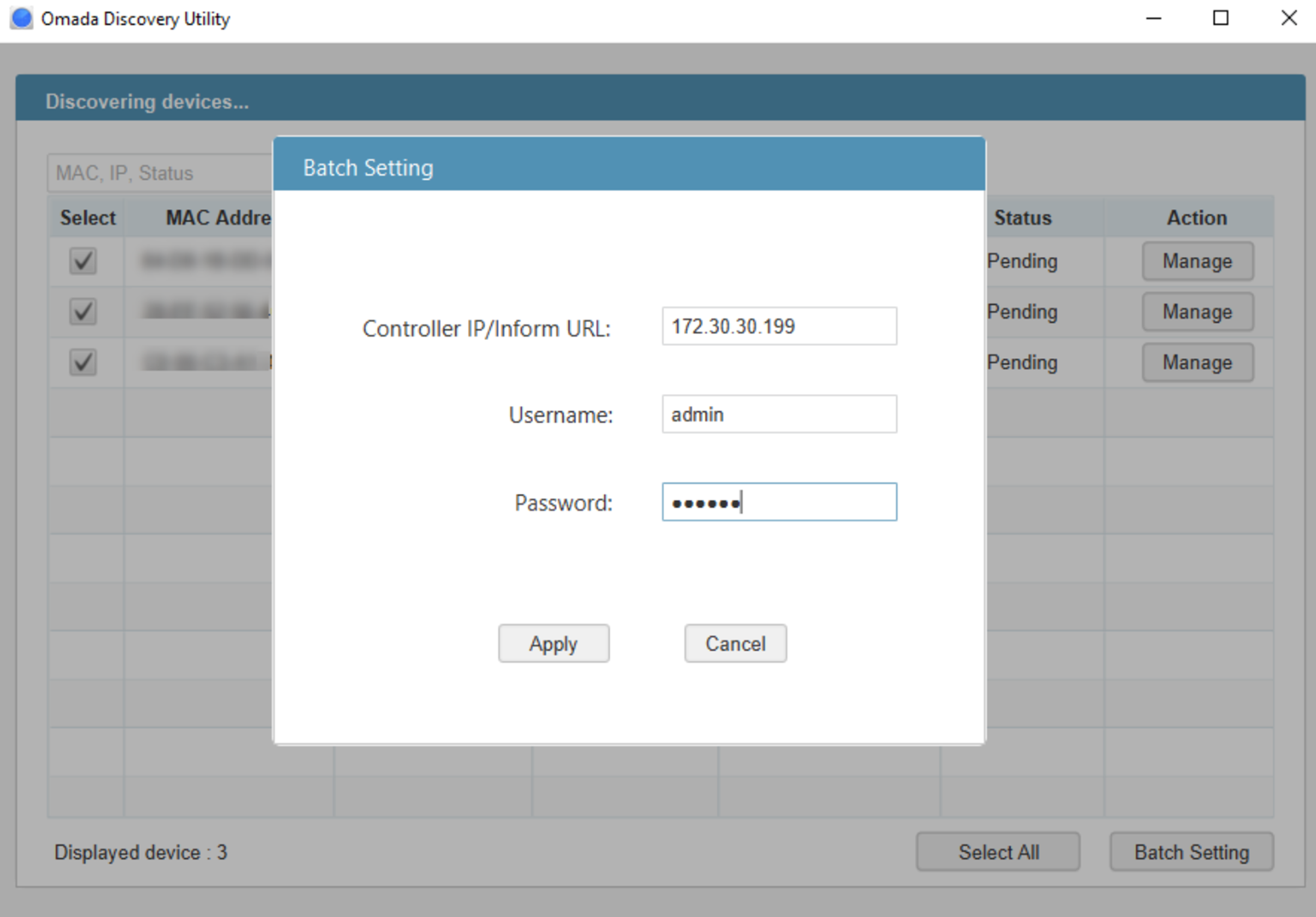 Show Omada Discovery Utility settings.