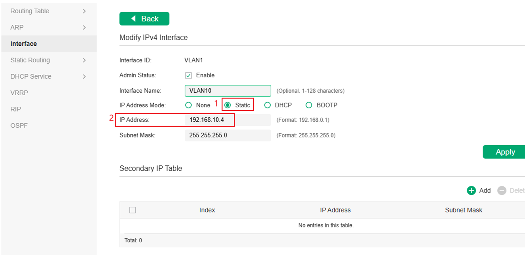 Configure static IP on switch.