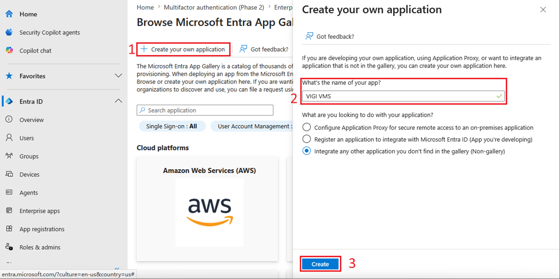 A screen shot showing how to create a new application.  