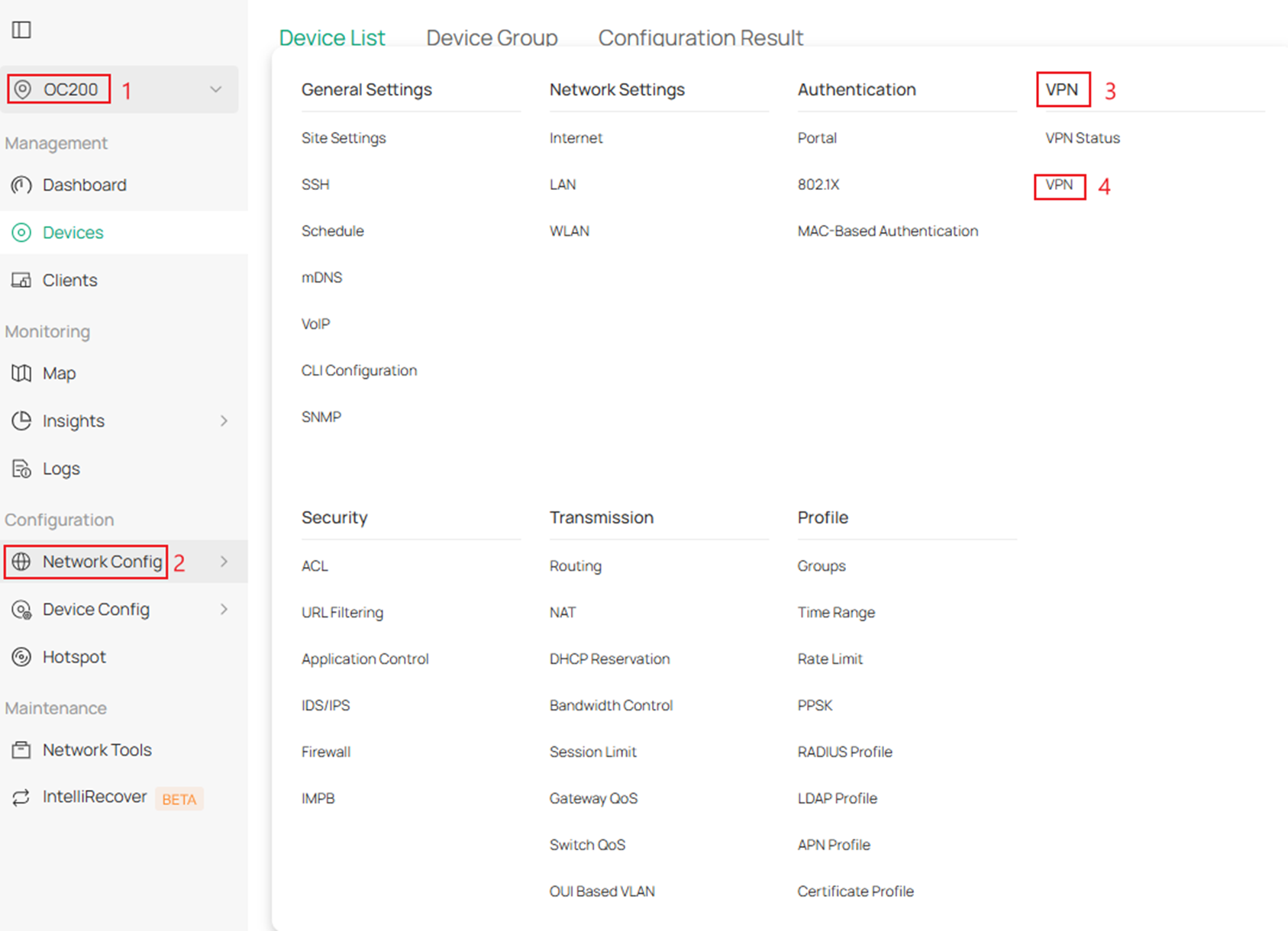 Go to VPN to configure the PPTP/L2TP server.
