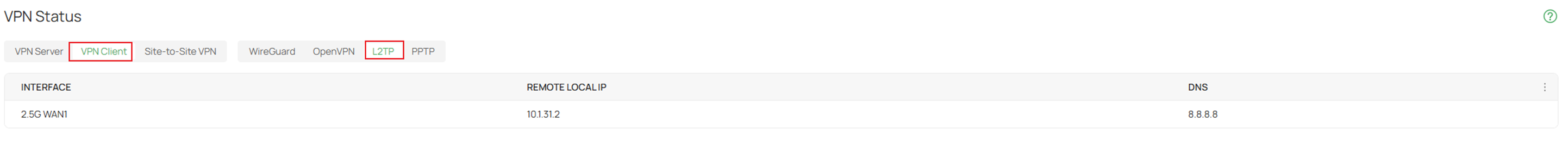 Omada LT2P VPN Status from Client.
