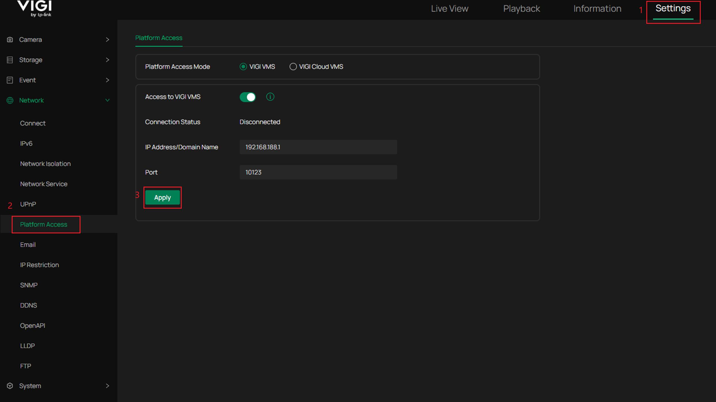 Show the position of IP Address page on NVR standalone page.