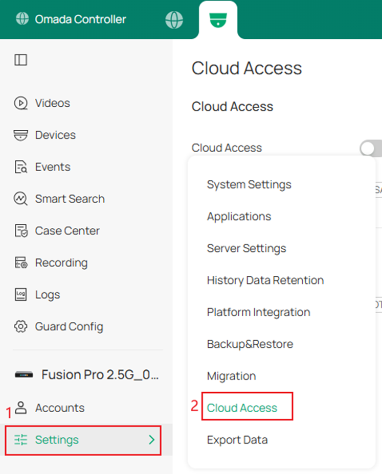 Show the position of Cloud Access feature.