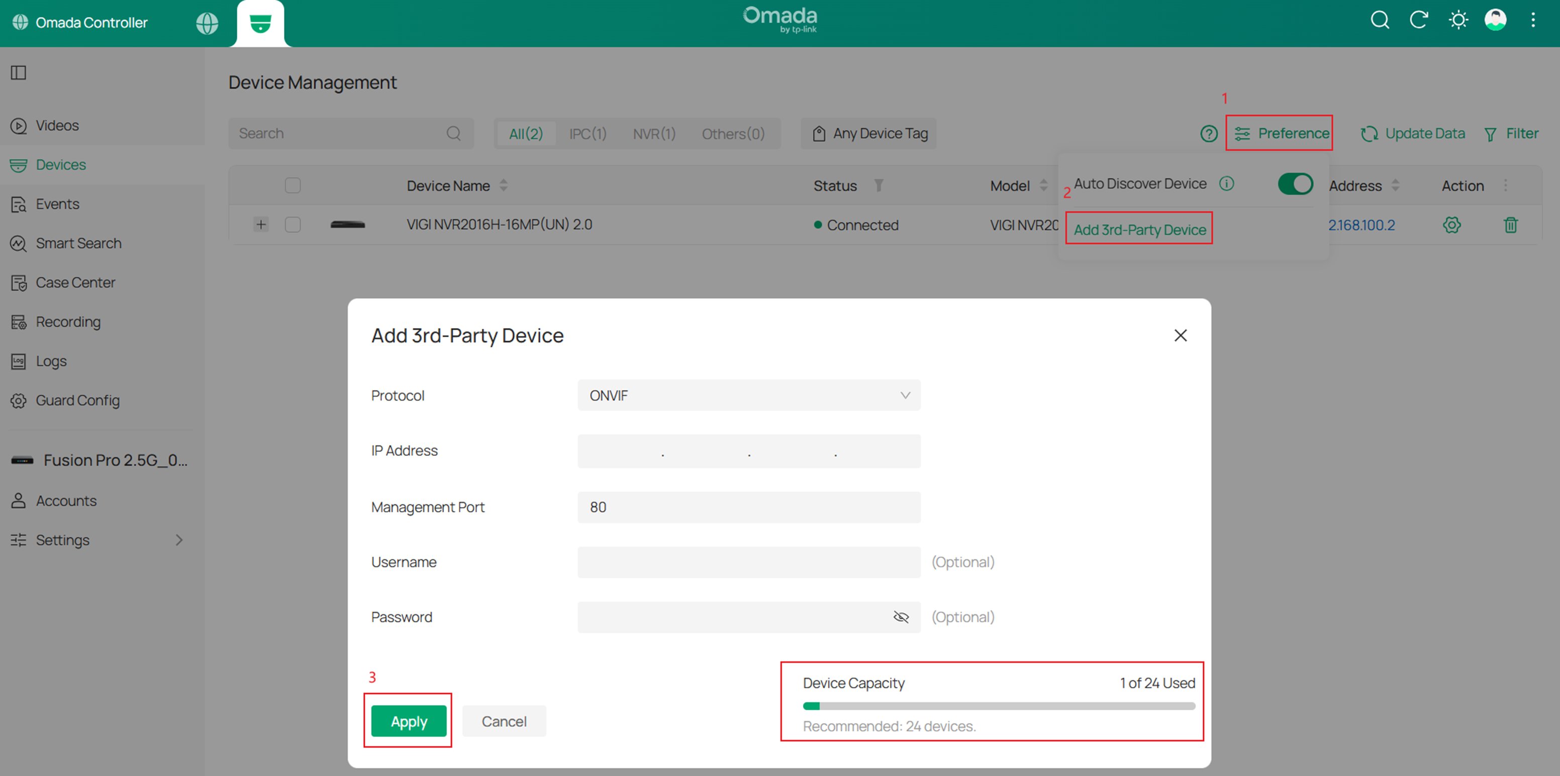 Add 3rd-Party device via ONVIF protocol.