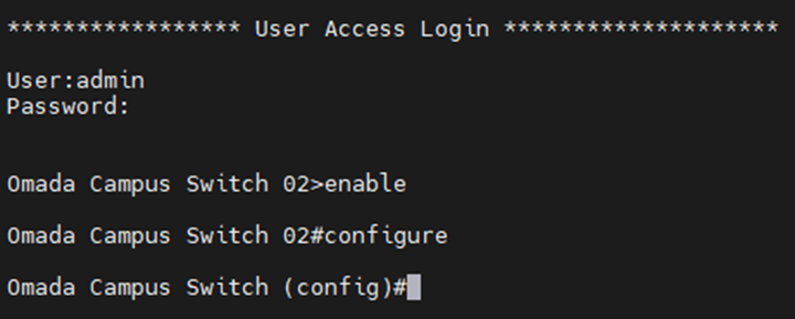 Show an example of accessing the CLI and entering the configuration mode.