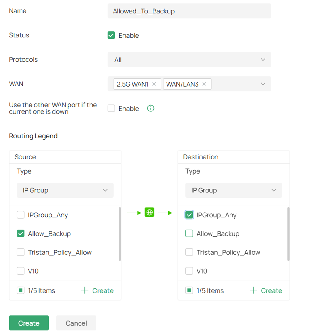 Fill in the parameters for the allowed IP group.