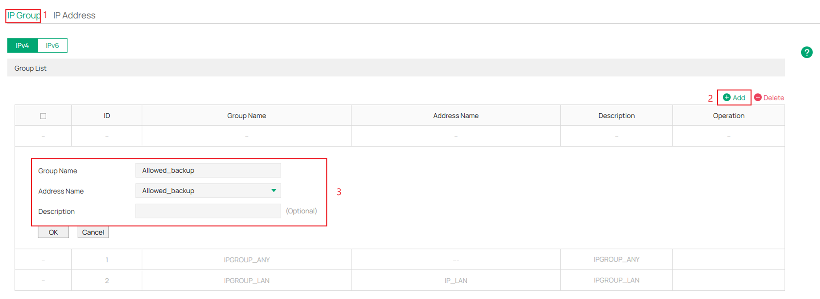 Create the IP group for the IP address created.