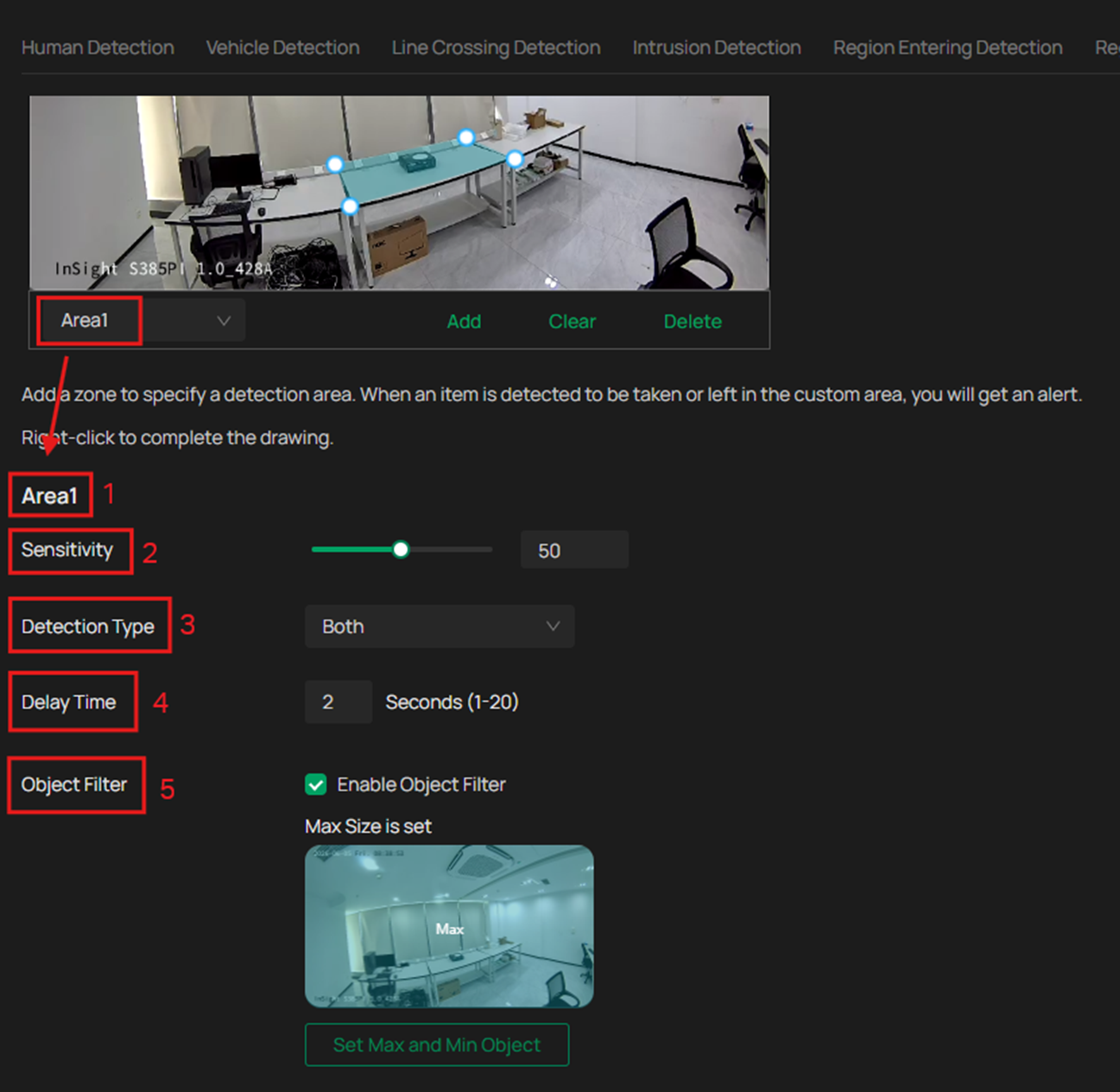 First select the area where you need to adjust the parameters, and then you can configure each parameter.
