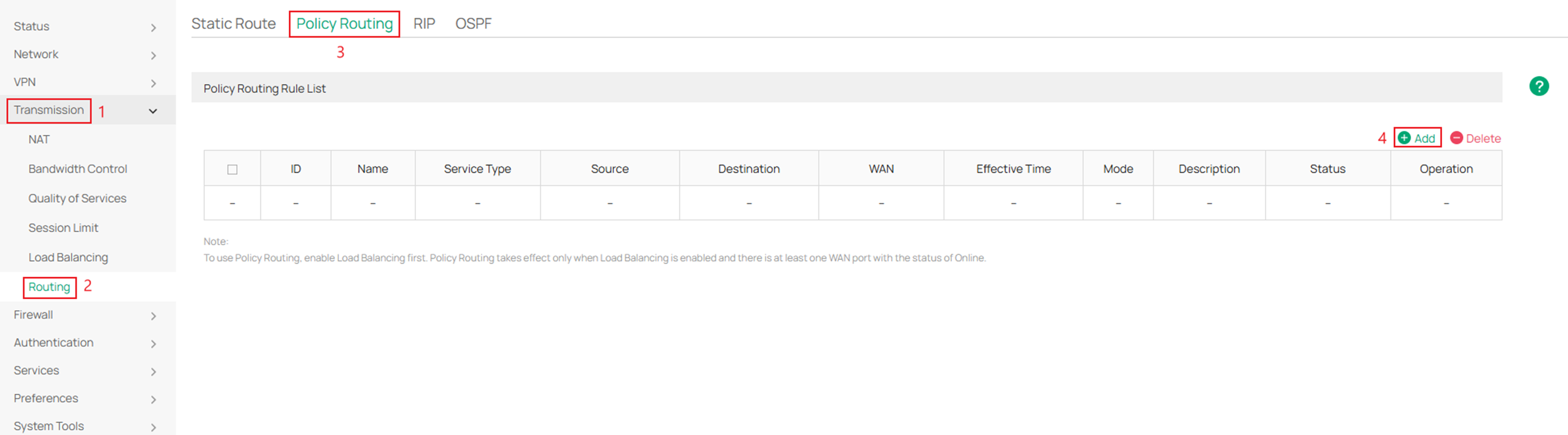 Create the policy route for the IP group that is allowed through the backup WAN.