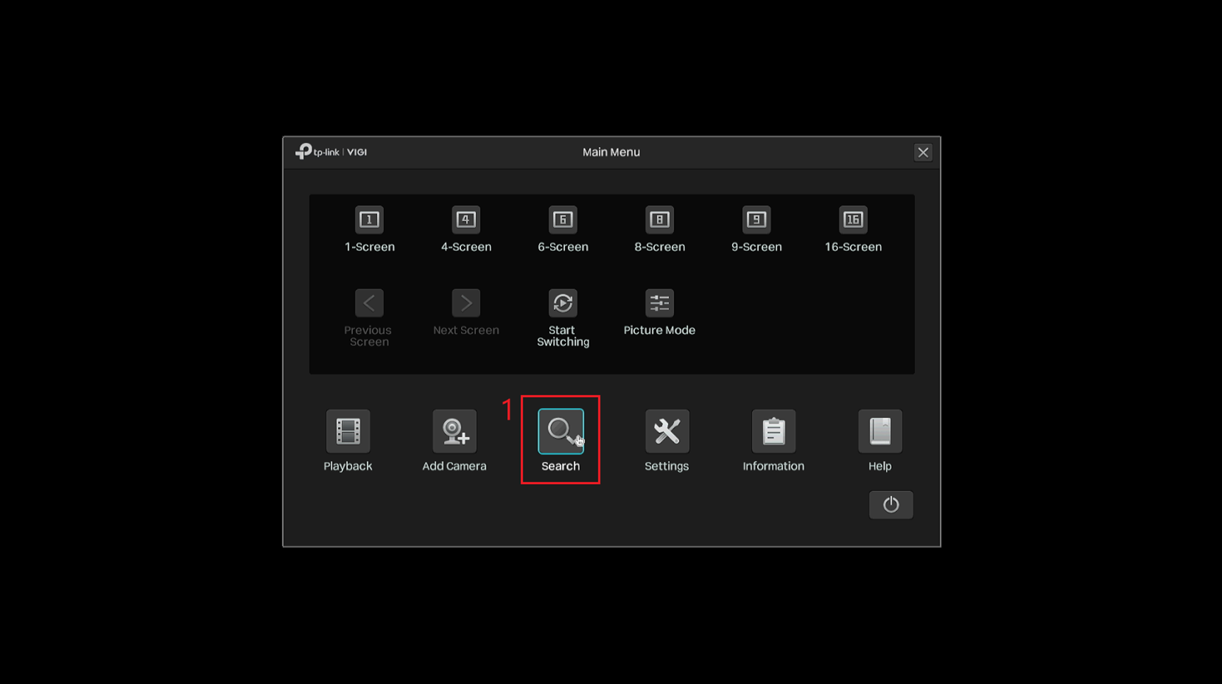 Show the location of Search on the NVR GUI.