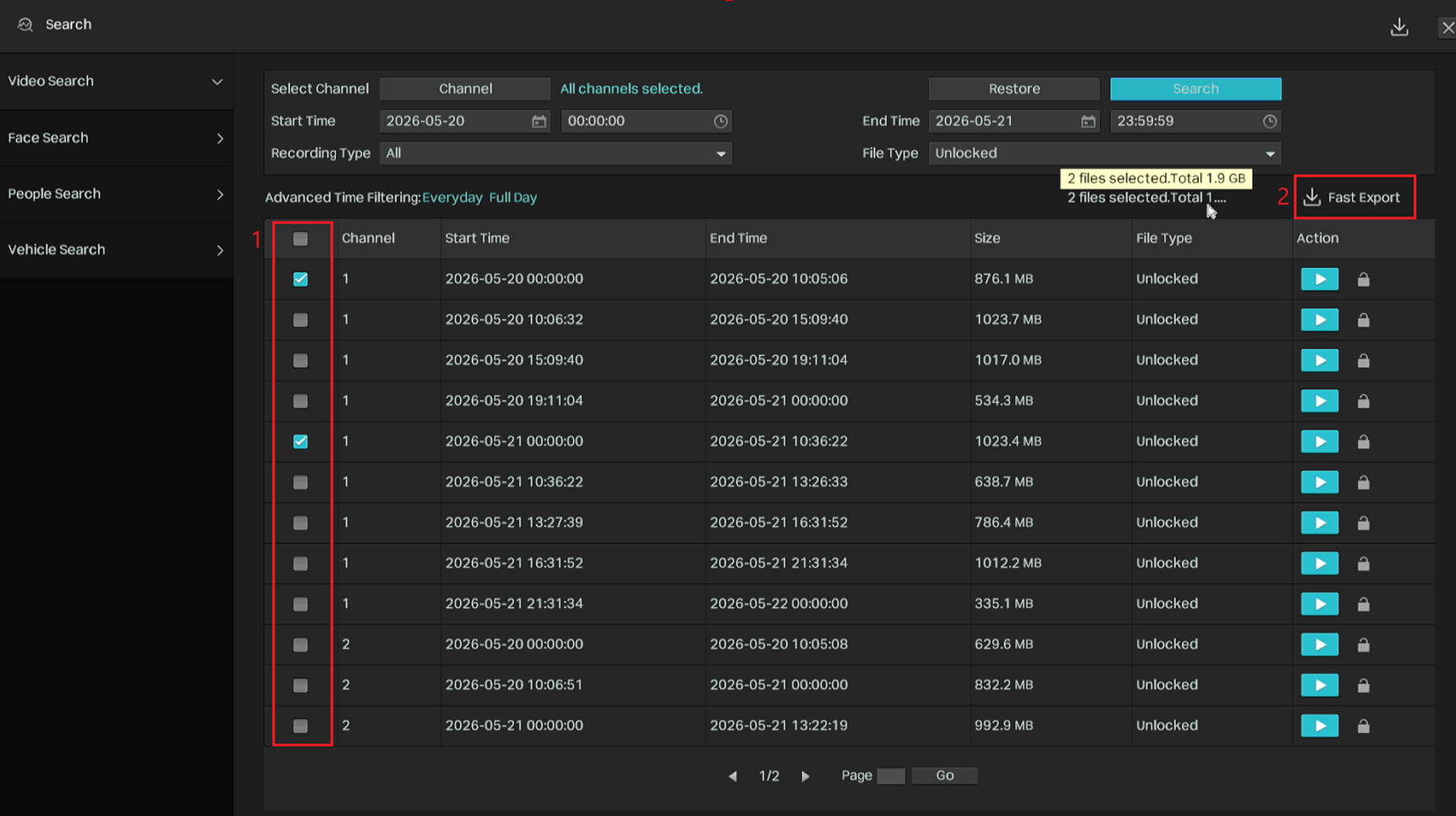 Guide customers to select recordings.