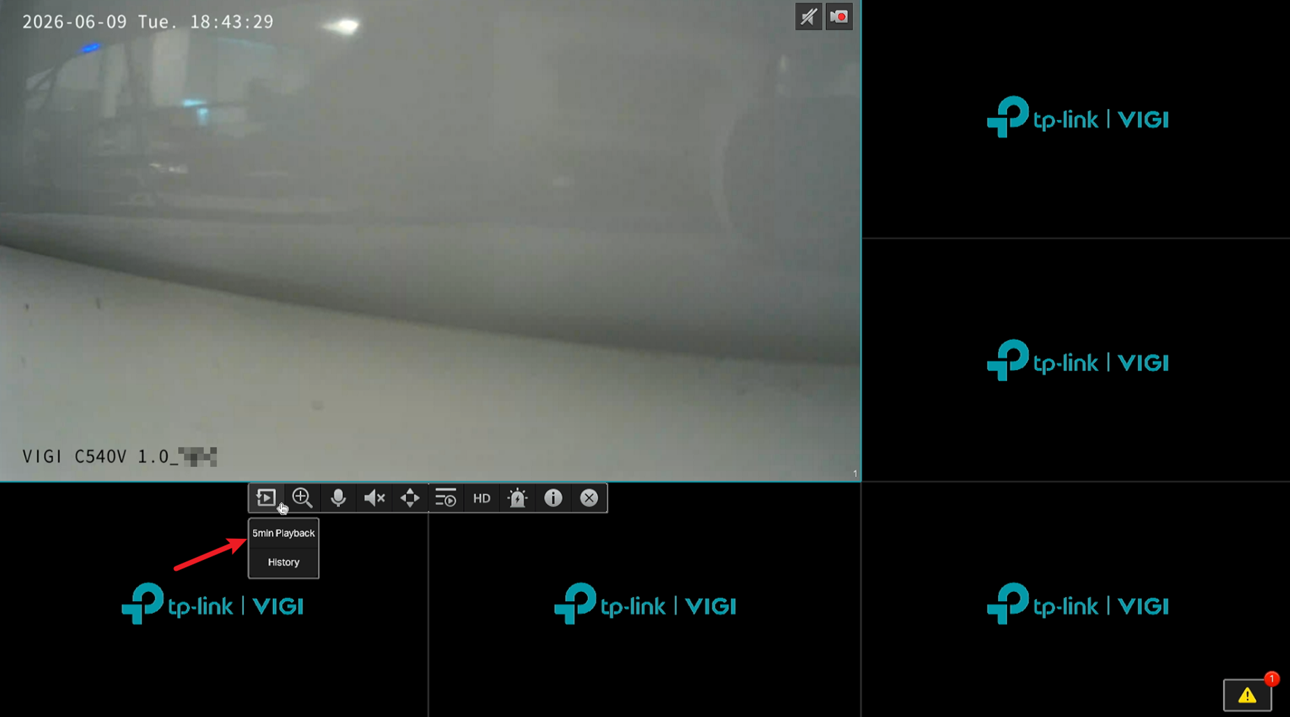 Shows where to access Instant Playback on the NVR GUI.