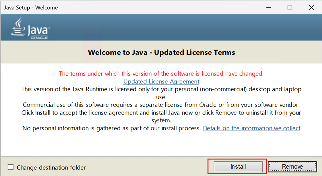 Java installation page.