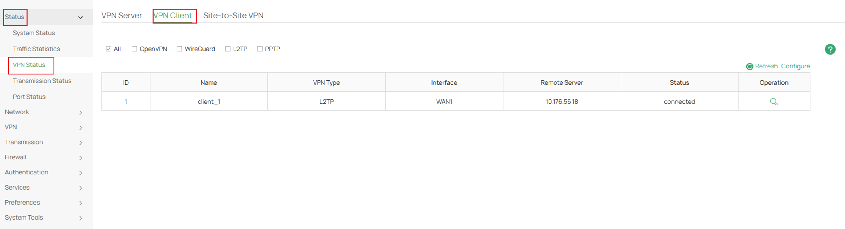 Verification for the L2TP VPN Client.