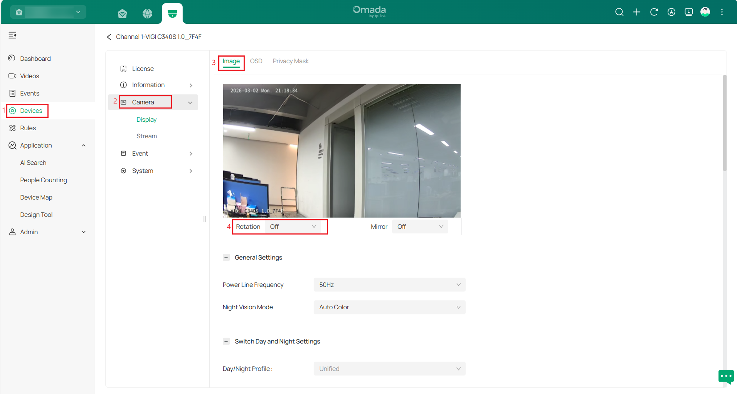Show path of rotation settings.