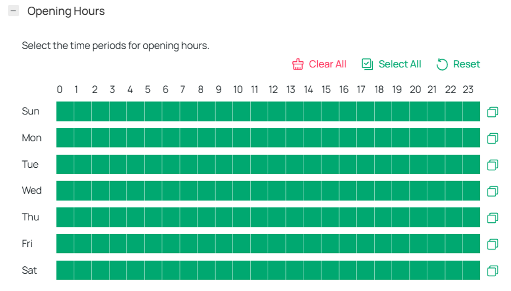 Set opening hours.