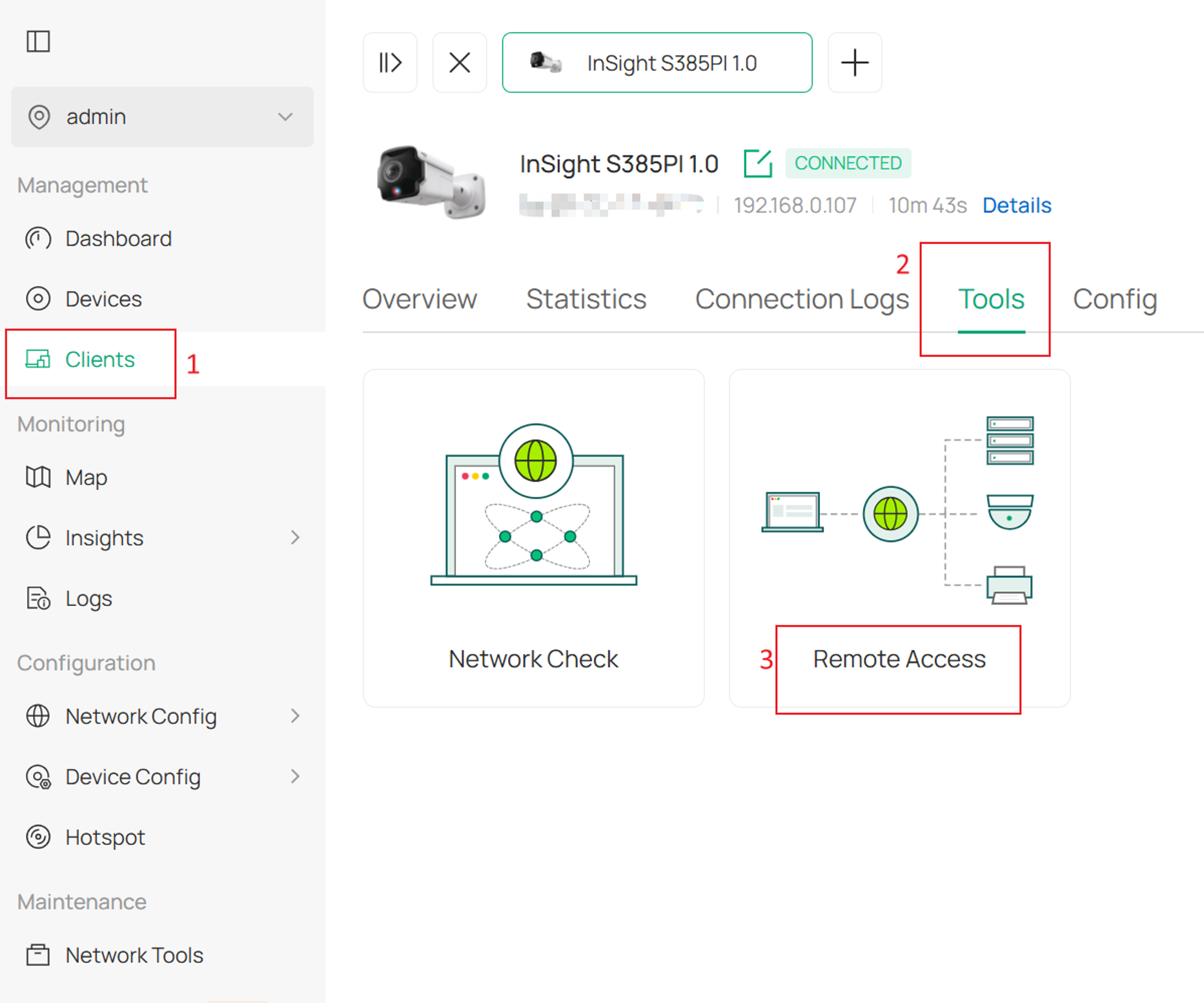 show the location of Remote Access in Manage Client.