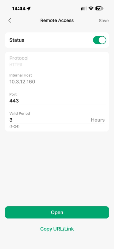 the configured Remote Access page.