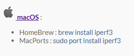 iPerf installation options on Mac.