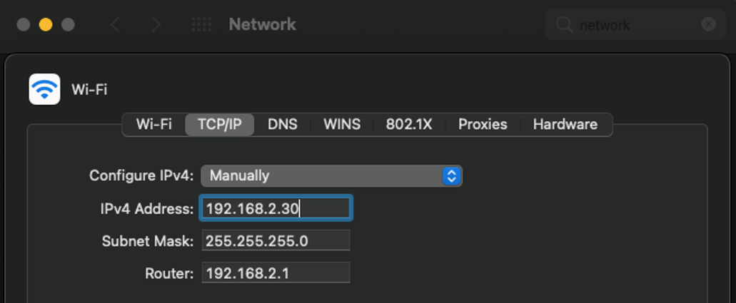 Assigning static IP on Mac.