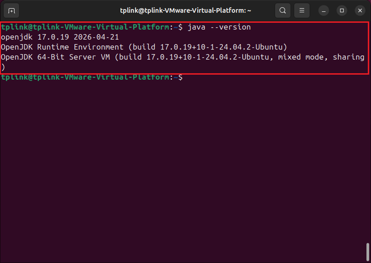 A screenshot showing the result of command java –version.