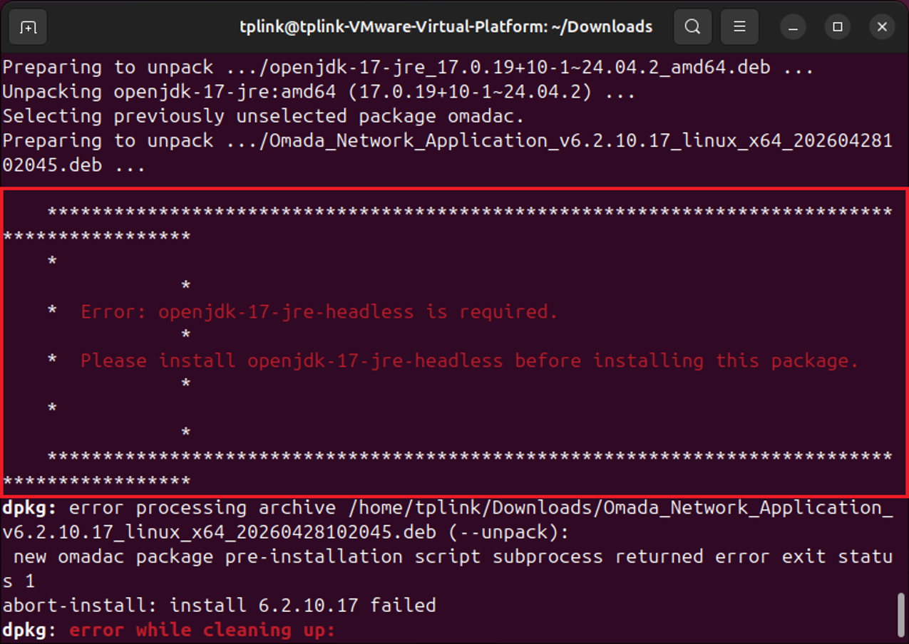 A screenshot showing the error of installation.