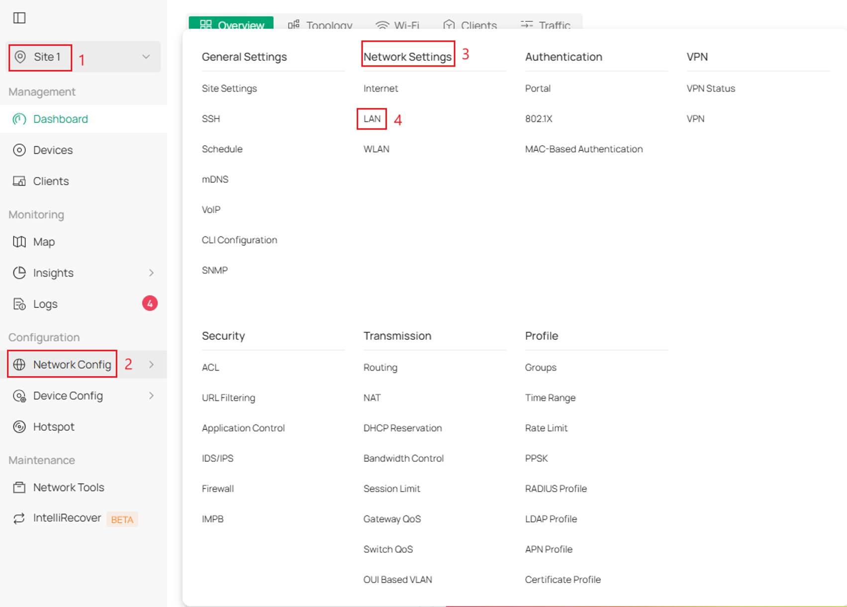 Go to LAN settings to configure switch as a DHCP server.