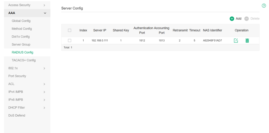 Display the RADIUS Config page.