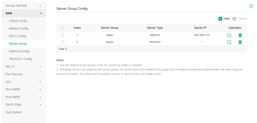 Display the Server Group page.
