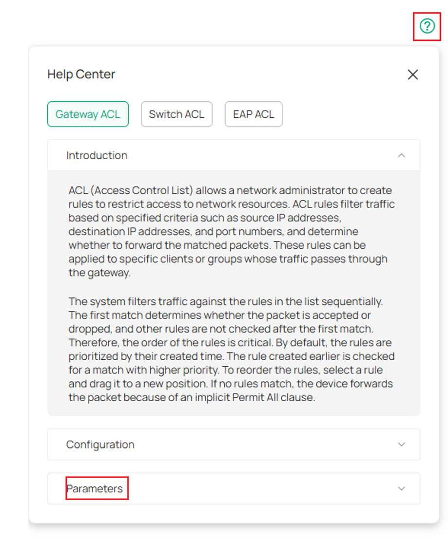 Controller Gateway ACL parameters.