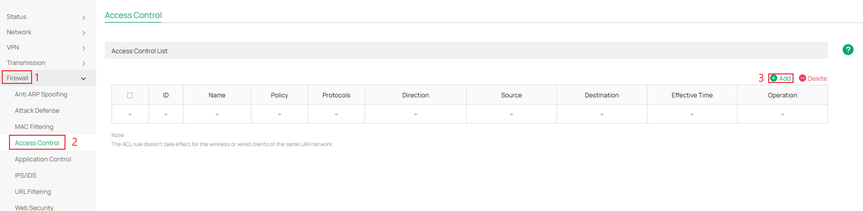 Navigate to Access Control to create a policy.