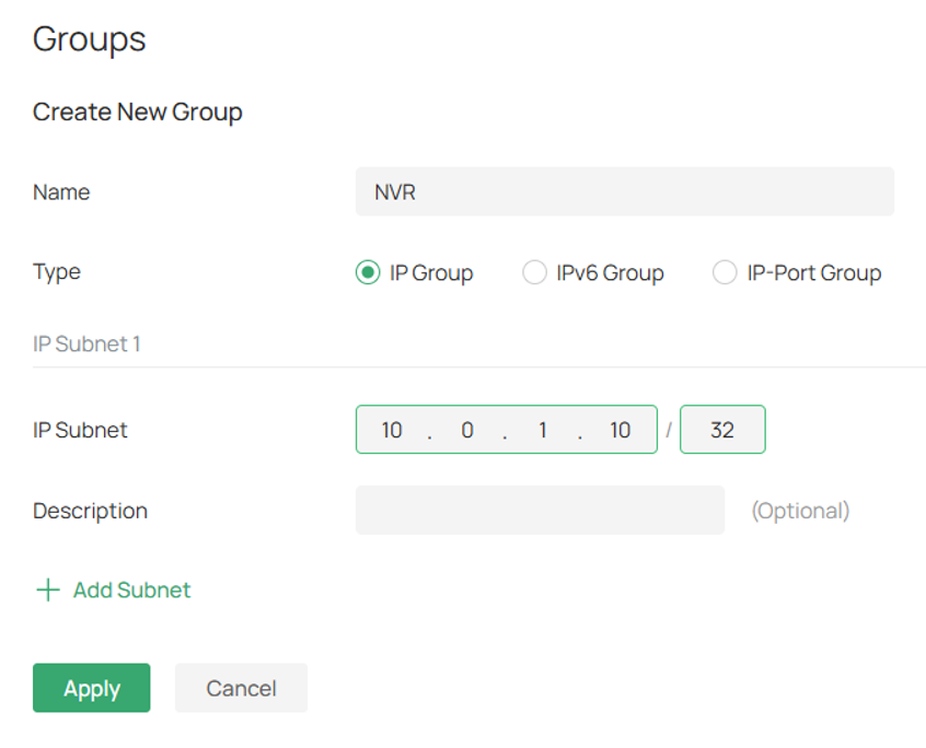 IP Group for the NVR.