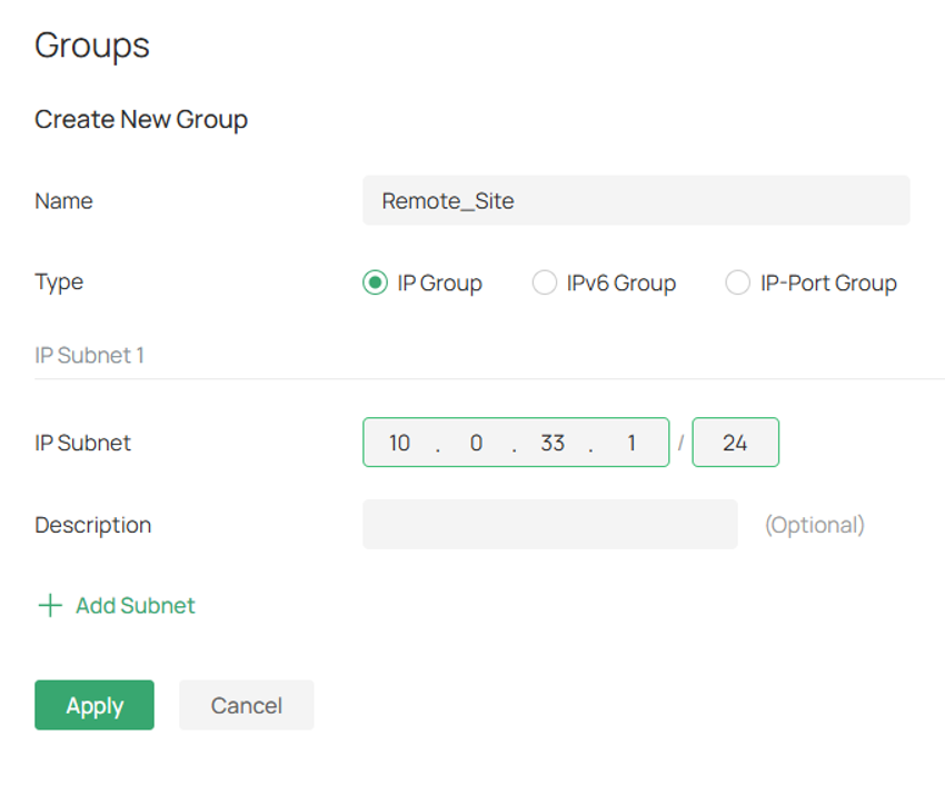 IP Group for the remote subnet.