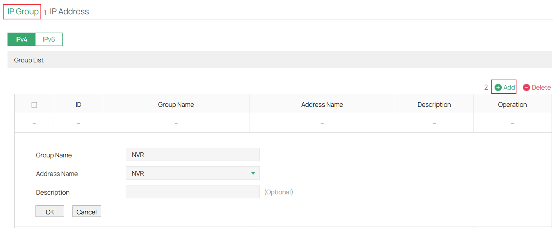 IP Group for the NVR.